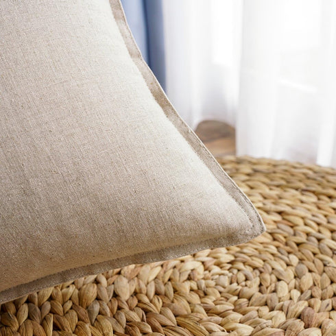 Jeanerlor Cotton Linen Soft Solid Decorative Square Throw Pillow Covers Set, 24 x 24 Inch (60 x 60cm), Light Linen for