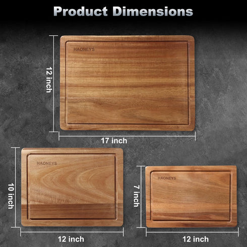 HAONEYS Set 3 Wood Cutting Boards of for Kitchen, Large Wooden Cutting Board with Juice Groove, Charcuterie Board