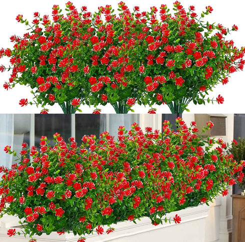 6 Bundles Outdoor Artificial Flowers - UV Resistant Fake Boxwood Plants for Indoor Outside Hanging Plants Garden Decor