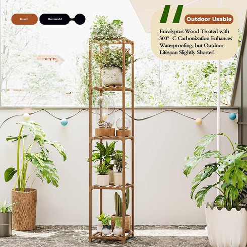 5 Bamworld Plant Stand Indoor Outdoor Tier Tall Large Wood Plant Shelf Multi Tier Flower Stands Garden Shelves Wooden
