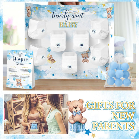 31 1 7 10 1 Ctosree Pieces Bear Baby Shower Diaper Game Diaper Baby Shower Game Board Diapers Plastic Balls Organza Bag