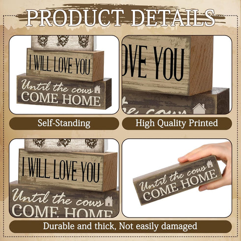 Moucuny 4 Pcs Highland Cow Table Decorations Rustic Western Tiered Tray Decor Decorative Highland Cow Block Signs