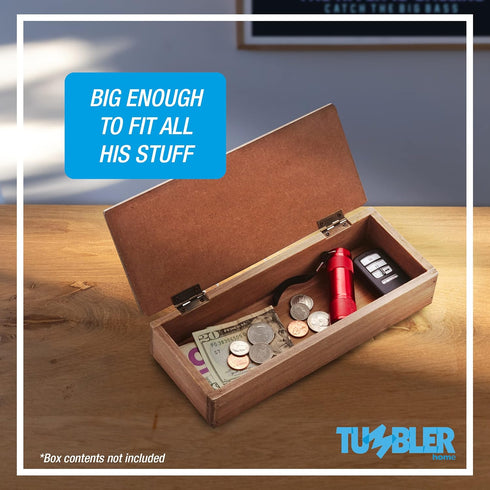 Tumbler Home Gone Fishing Wood Box - Rustic Keepsake Box for Coins, Keys, Wallet - Gift for Fisherman, Dad, Son, Grandpa