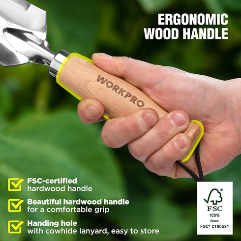 WORKPRO 12.5" Weeder Puller Tool with Wood Handle, 4-in-1 Polished Stainless Steel Garden Trowel
