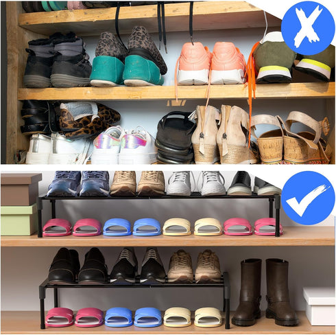 2 17 ''-30 1 Closet Teenyyou Pcs Expandable Shoe Rack '' Adjustable Shoe Shelf Metal Tier Rack Black Stackable