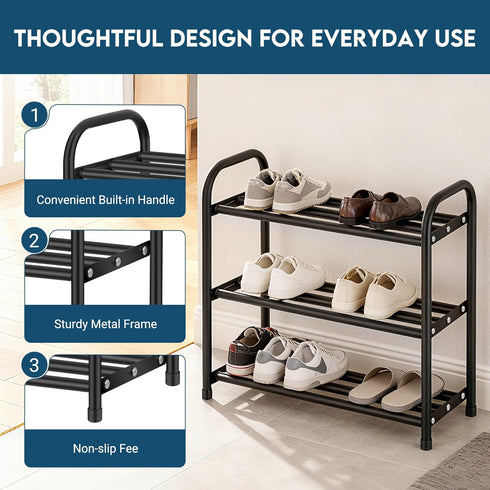 3-Tier Closet, 18"-30.5" LOFTEY Expandable Shoe Rack, Adjustable Metal Shoe Organizer Shelf, Small Shoe Rack