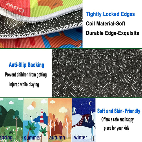 Kids Educational Rug, ABC Alphabet Play Mat, Numbers Shapes Color Seasons Learning Carpet for Playroom Bedroom