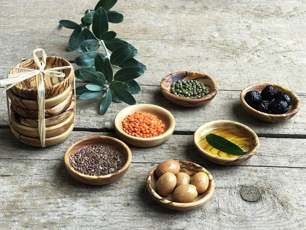 Tubibu Olive Wood Mini Bowls, Set of 6 Handmade Bowls, Handcrafted Wooden Mini Bowls