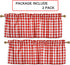 Buffalo Red and White Check Kitchen Window Valance - 2 Pack Half Short Gingham Plaid Home Decor Curtain