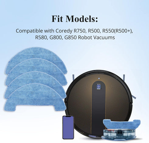 Smilefil 4pcs Replacement Mop Cloths for Coredy R750, R500, R550(R500+), R580, G800, G850 Robot Vacuum Cleaner