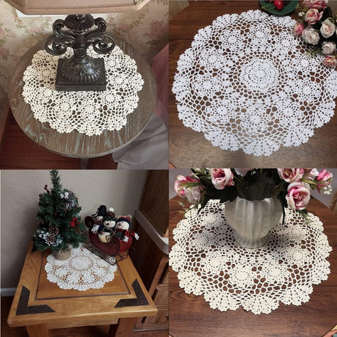 Damanni Beige Handmade Crochet Lace Tablecloth Doilies, Round, 16 Inch, 2PCS