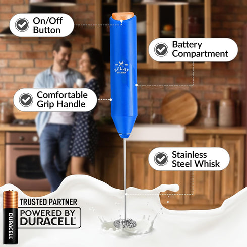 Zulay Kitchen Milk Frother - Duracell Powered Handheld Foam Maker for Coffee, Latte, Matcha, Cappuccino - Mini Foamer