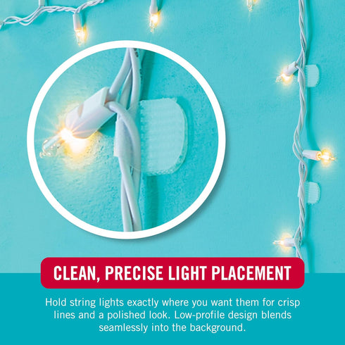 50 Pack 24 VELCRO Brand Indoor Light Clips for Hanging String Lights, Holds Up to ft, Transparent Peel-and-Stick Wall