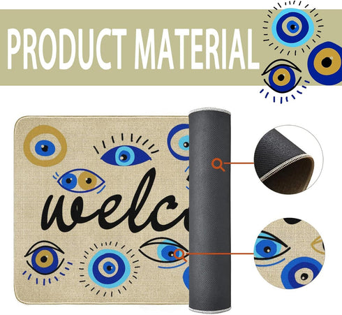 Evil Eye Doormat, Psychedelic Welcome Mat, Low-Profile Non-Slip Throw Rug for Indoor/Outdoor, 17 X 30 Inch