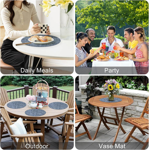 Set 4, 13 3.93 inch, Homaxy Round Faux Leather Placemats and Coasters, Washable Dual-Side Table Mats, Wipeable