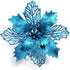 GL-Turelifes 12 Pieces 6.3’’ Glitter Christmas Flowers - Lake Blue Poinsettia Artificial Flower for Wreath and Tree