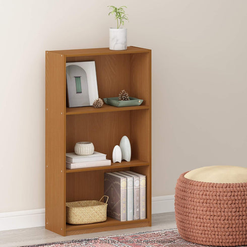 3-Tier 9.3" 21.8" 39.5", Furinno BASIC Book Shelf, Modern Bookshelf, Bookcase with Open Shelves, x x for Living Room