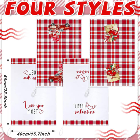 4 16 23.6 Inch Kajaia Pcs Valentines Day Kitchen Towels Hand Dish Towels Red Valentines Day Decor Love Envelope Truck