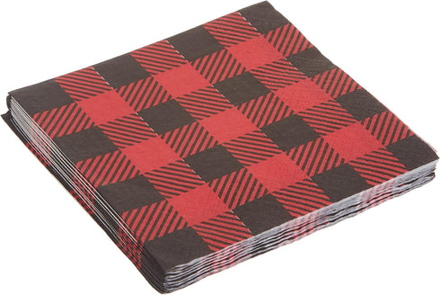Unique Plaid Lumberjack Beverage Napkins - 16 Pcs, 5" x 5" for Parties and Gatherings
