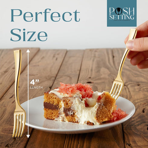 Posh Setting - Plastic Mini Gold Forks, Disposable Tiny Gold Forks, 4 inch Gold Plastic Forks, Appetizer Forks, 80 Pack