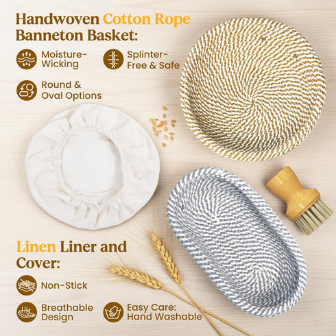 Set, Sourdough Starter Kit with Cotton Rope Banneton Basket & Jar, Bread Baking Supplies and Tools Complete Sourdough