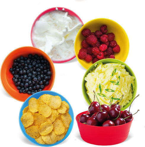 Kids Plastic Bowls Set of 12, 10 Ounce Microwave Dishwasher Safe BPA Free Non Toxic Toddler Bowls in 6 Bright Colors