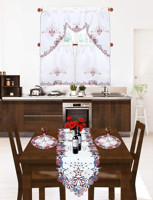 Simhomsen Embroidered Patriotic Round Doily Placemats, Set of 4 for July 4th, American Independence Day, 15 inches