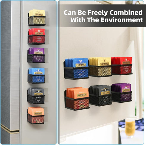 Magnetic Tea Bag Organizer, 6-Piece Metal Storage for Refrigerator, Counter, Kitchen Shelf, Ideal Gift for Tea Lovers