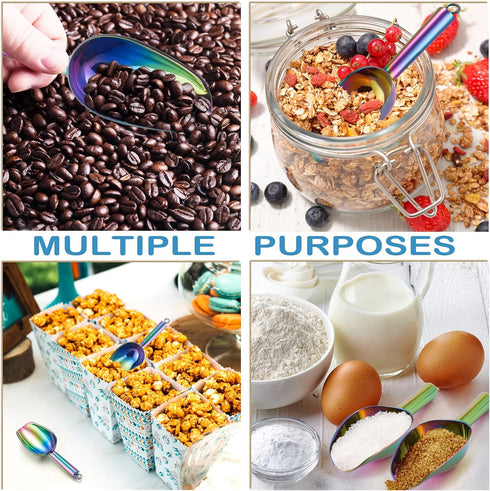 3OZ Mini Scoop Set of 2, P&P CHEF Stainless Steel Ice Cube Scoop for Home Bar, Easy Clean & Durable - Rainbow