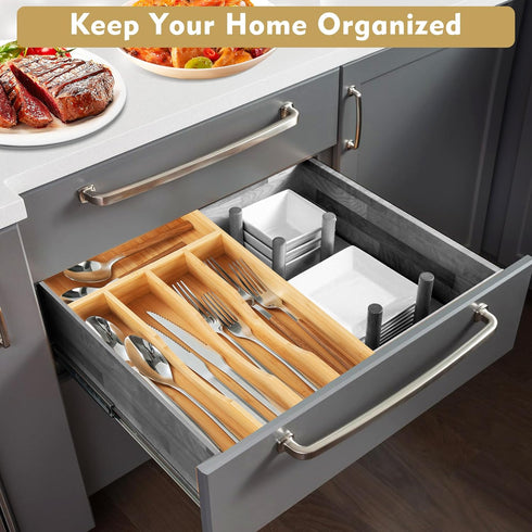 Bamboo Kitchen Drawer Organizer, 8.25 Inch Silverware Holder for Small Drawers, Cutlery Organizer