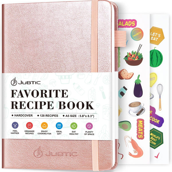 JUBTIC Blank Recipe Book to Write in Your Own Recipes, Personal Cook Book with 2 Colorful Stickers, Hardcover Notebook