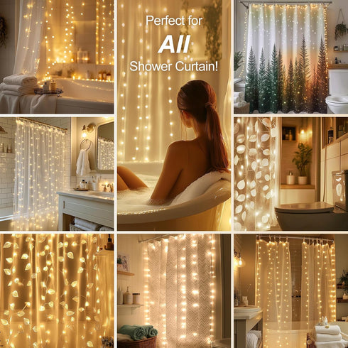 72 72 Inches 180 Fairy Lights for Shower Curtains, Waterproof String Lights for x Shower Curtains Battery Operated Warm