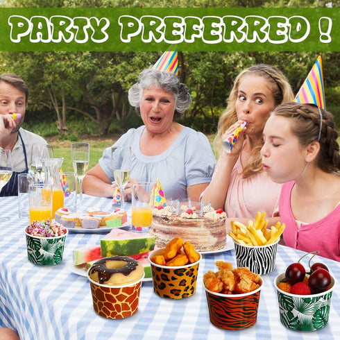 9 oz (50 Paper Ice Cream Cups Disposable Dessert Bowls Jungle Animal Theme Ice Cream Bowls Zoo Animal Print Snack Cups