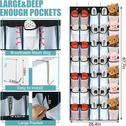 2 70 Closet 35 Windyun Pcs Large over The Door Shoe Organizer Hanging Shoe Rack for Holder Black Mesh Pockets Back