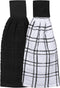 Ritz Premium 100% Cotton Solid and Multi Check Kitchen Tie Towel, Set of Two, Absorbent, Black