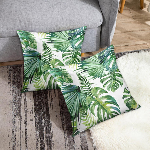 Emvency Set of 2 Tropical Watercolor Throw Pillow Covers, Modern Green Palm Leaf Decorative Cases 18x18 Inches
