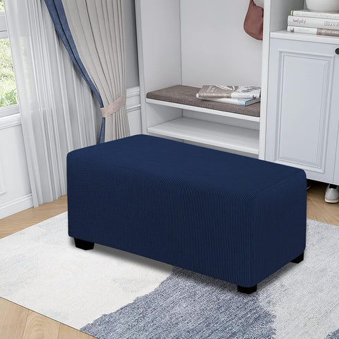 Easy-Going Stretch Ottoman Cover - Soft Rectangle Slipcover with Elastic Bottom, Navy