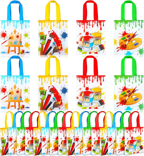 24 Pack Paint Party Favor Bags, Non Woven Art Party Gift Bags for Kids, Paint Theme Birthday Party Supplies