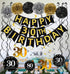 Black & Gold Glittery Happy 30th Birthday Banner, Poms, Sparkling 30 Hanging Swirls Kit