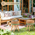 17-Inch Handwoven Outdoor Ottoman, Water Hyacinth Pouf Round Patio Footstool with Wood Legs, Multipurpose Vanity Stool