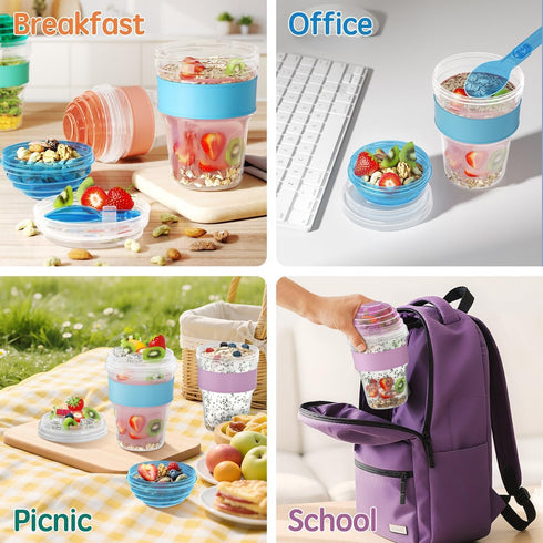 4 Pack 20 oz Yogurt Parfait Cups with Lids Reusable, Plastic Overnight Oats Containers with Lids Spoons Granola
