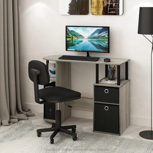 4-Bins FURINNO Turn-N-Tube System Rack, Columbia Walnut/Black/Dark Brown