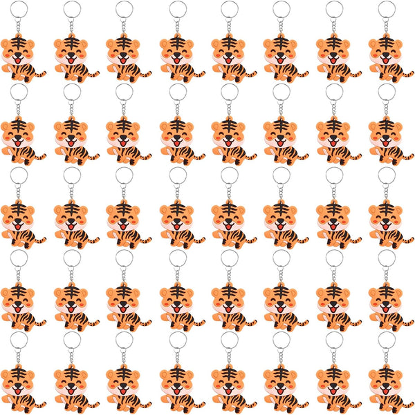 40 Pack Cute Smile Tiger Keychains - Wild Animal Party Favors, Safari Animal Party Favors, Baby Shower Return Gifts