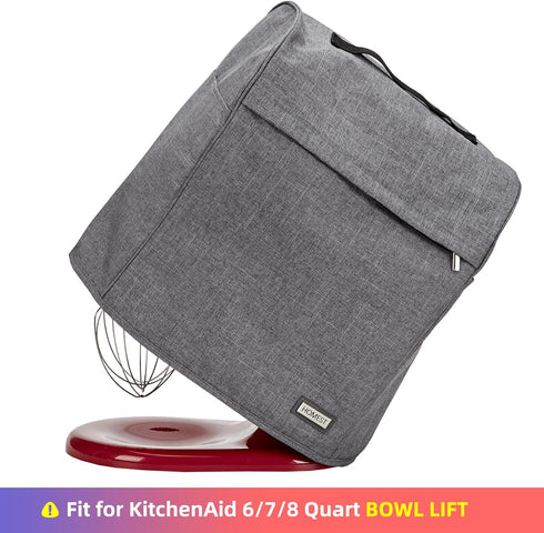 HOMEST Stand Mixer Dust Cover for KitchenAid 6/7/8 Quart Bowl Lift, Grey with Zipper Pocket