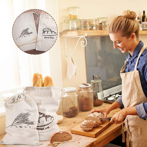 4 17.5 X11.5 Inches Augshy Linen Bread Bags for Homemade Bread Container, Pcs Unbleached & Reusable Bread Storage