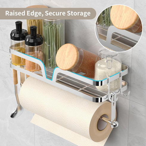 2-in-1 4 YIGII Garage Paper Towel Holder with Shelf, Wall Mounted Shop Paper Towel Roll Holder, Stainless Steel