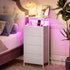 4 Closet Somdot White Nightstand with Charging Station and LED Light for Bedroom, Tall Drawers Dresser with Fabric Bins