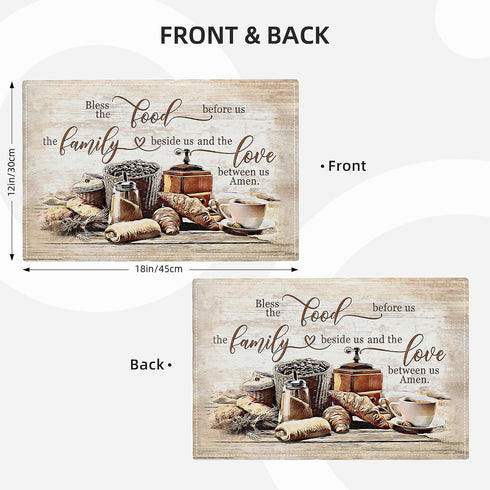 Set 4, 12x18 Inch Christian Coffee Placemats of Bless The Food Before Us Place Mats, Religious Table Mats for Kitchen