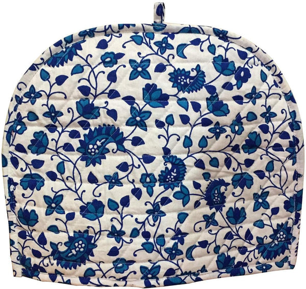 Handmade Cotton Tea Cozy in Turquoise Blue White, Indian Mandala Design, Tea Pot Cover