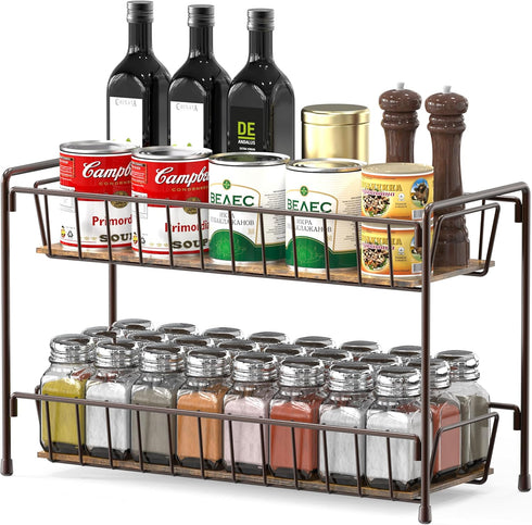 Simple Houseware Countertop Spice Rack, 2-Tier Kitchen Spice Organizer Storage Shelves, Bronze Finish